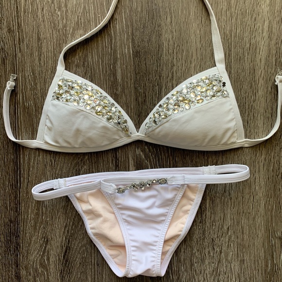 WHITE VEVE BIKINI WITH MULTICOLOR RHINESTONES - Picture 2 of 8